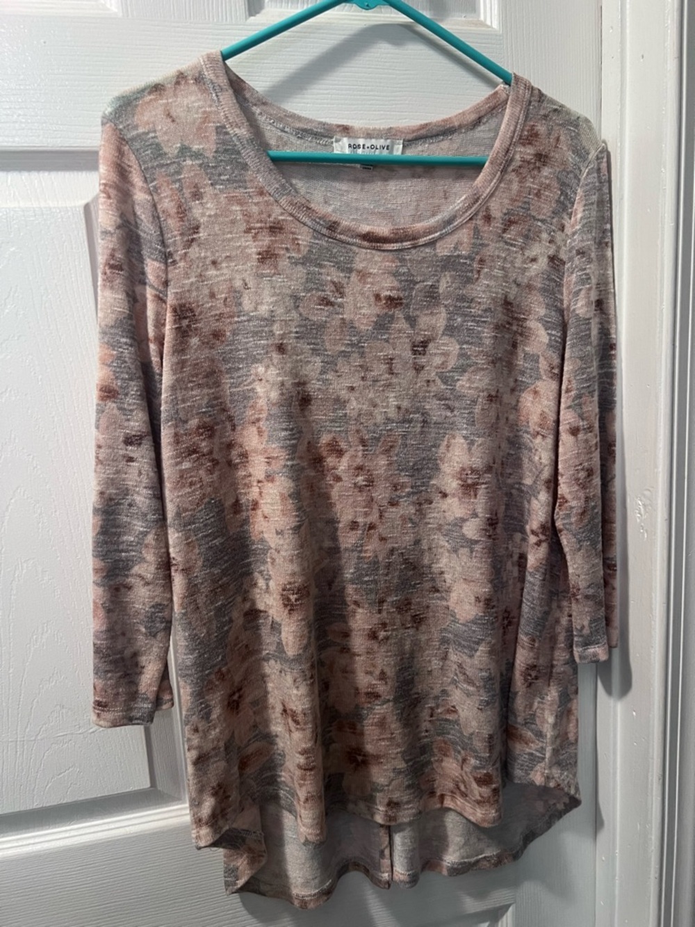 Rose & Olive Blush and Gray Floral Heathered Long Sleeve Tee